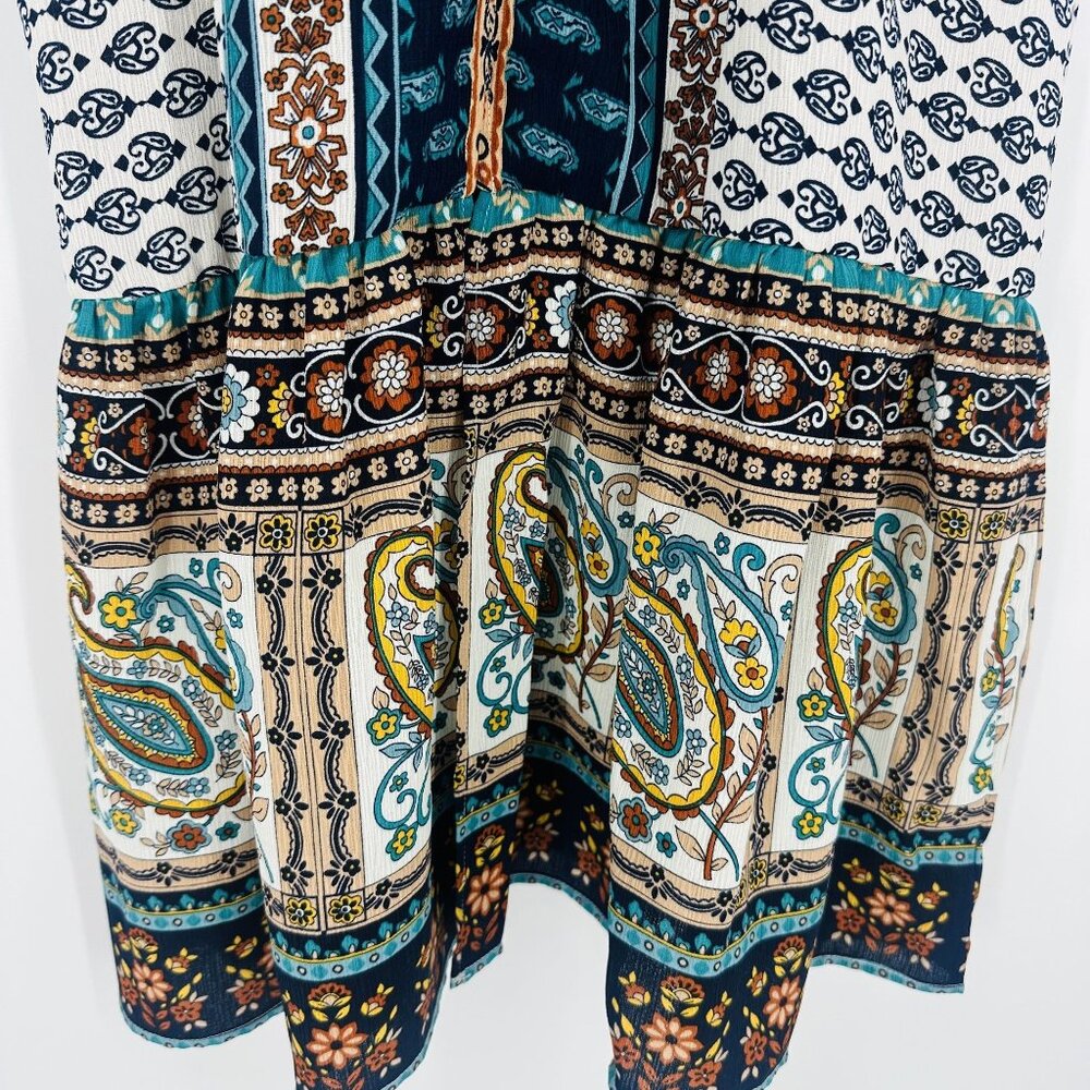 American Rag Teal Multi Sleeveless Ruffle Strap Button Down Tassel Maxi Dress S - Picture 6 of 10